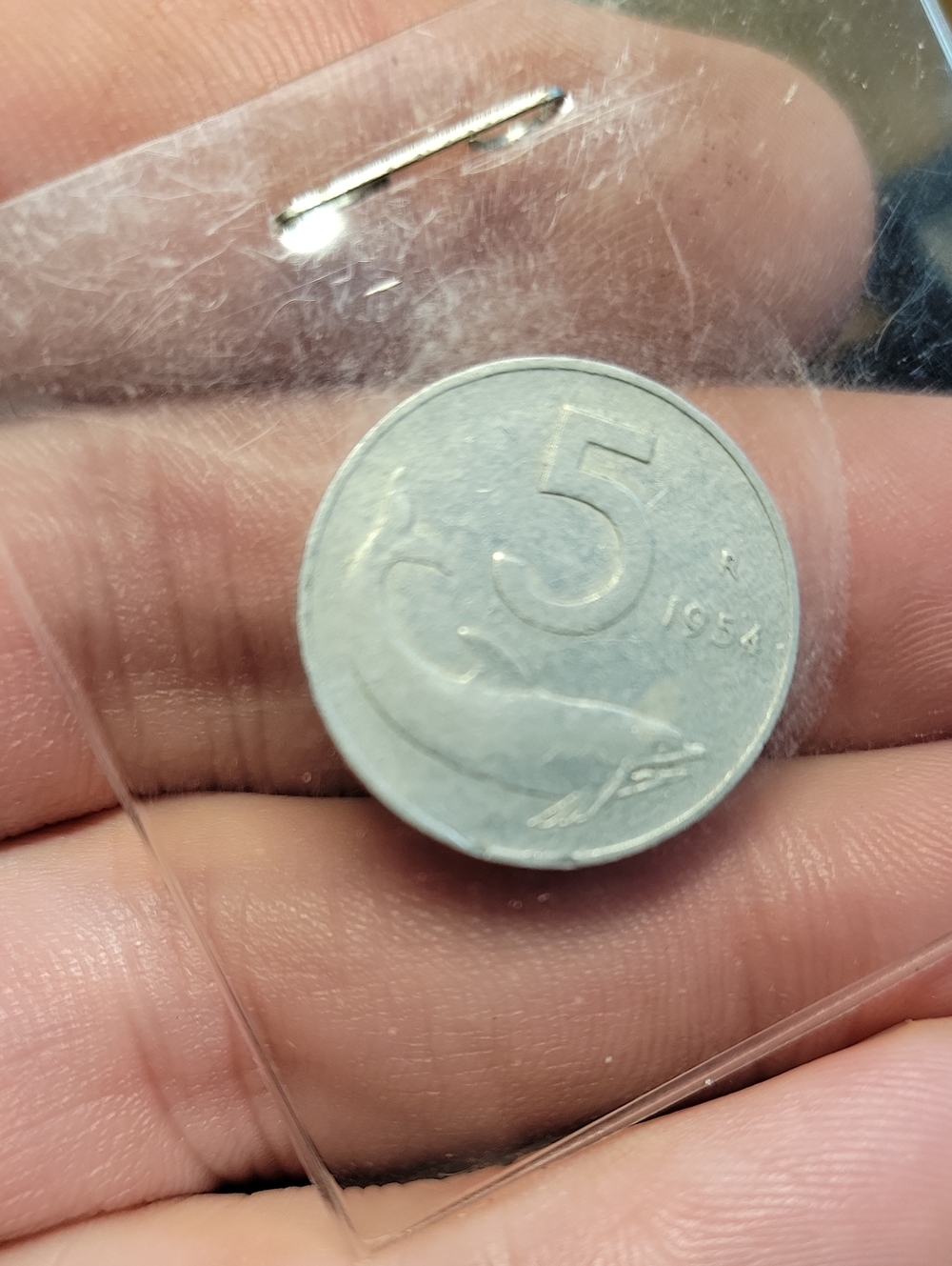 Vintage 1954 Italy 5 Lire Coin- Silver Tones